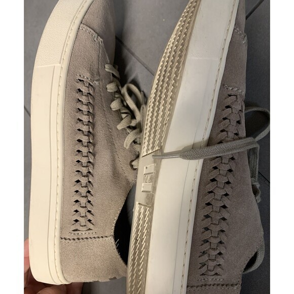 Toms Womens Suede Sneakers  9.5 Cream‎ Lenox Taupe Platform Knit Accent Lace Up - Picture 6 of 6
